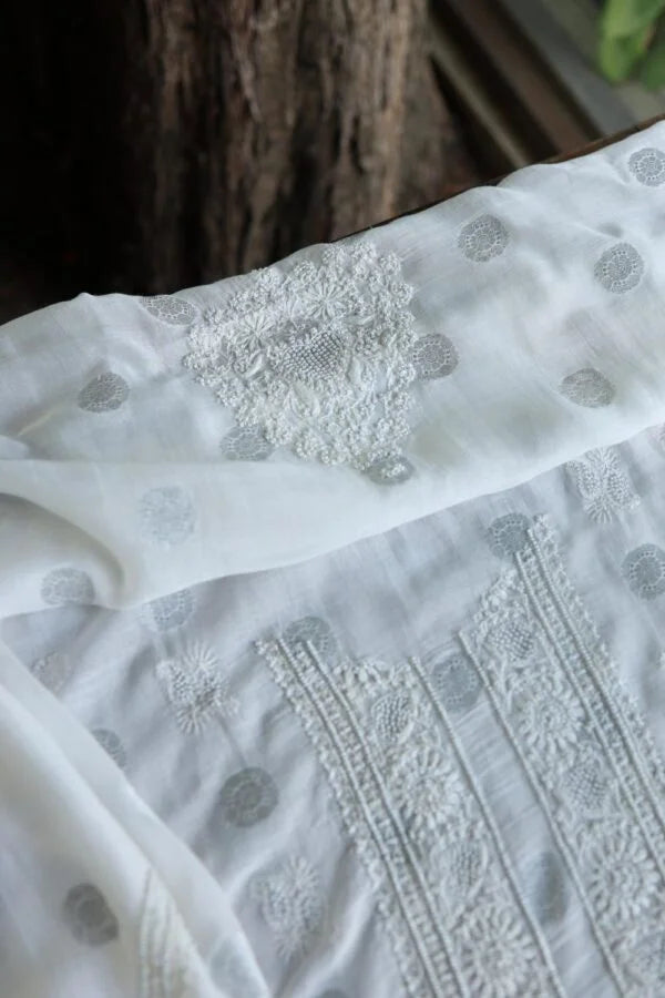 Zari Chanderi Unisex Chikankari Unstitched Men’s Kurta Fabric