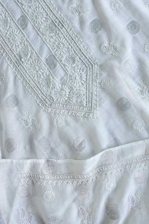 Zari Chanderi Unisex Chikankari Unstitched Men’s Kurta Fabric