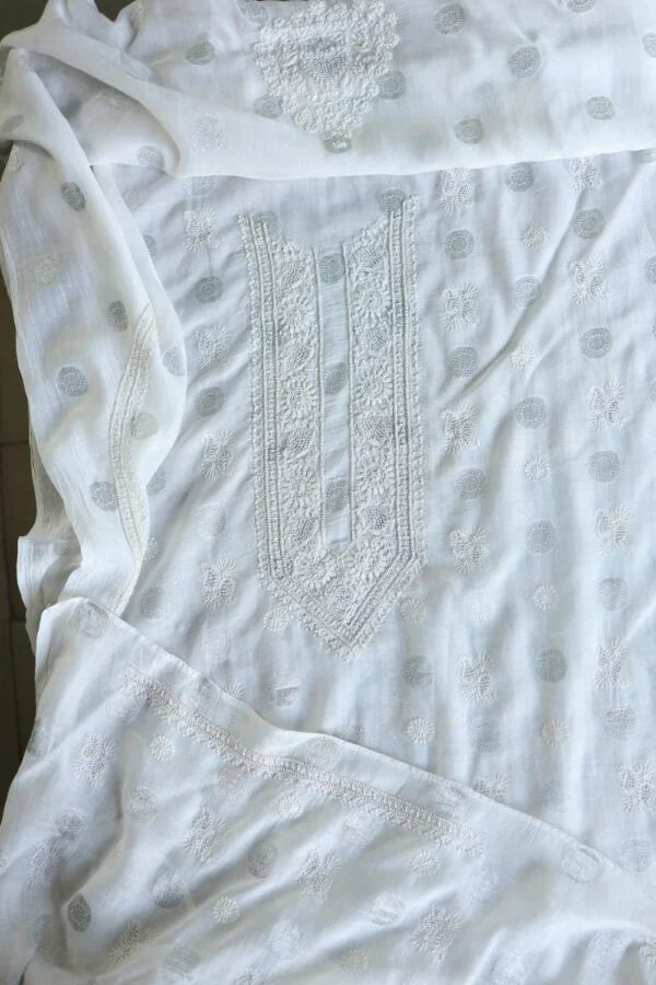 Zari Chanderi Unisex Chikankari Unstitched Men’s Kurta Fabric