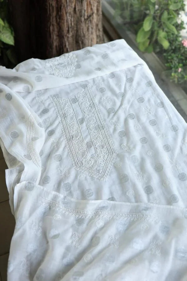 Zari Chanderi Unisex Chikankari Unstitched Men’s Kurta Fabric