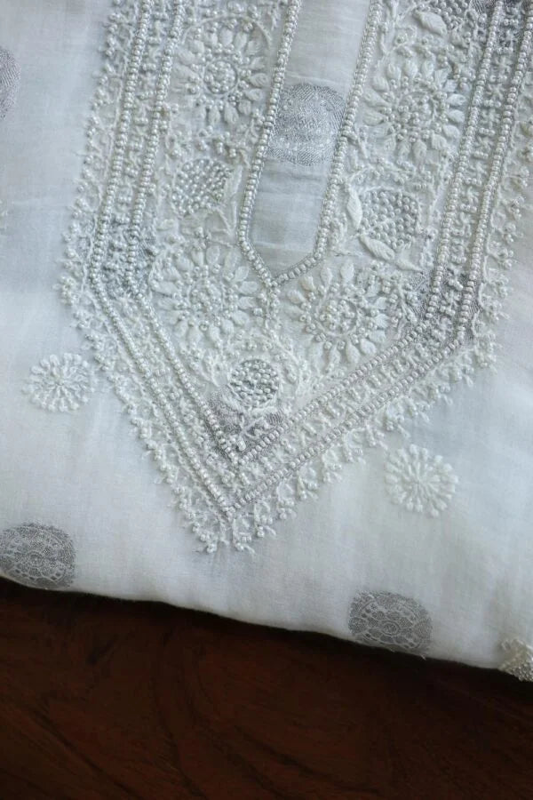 Zari Chanderi Unisex Chikankari Unstitched Men’s Kurta Fabric