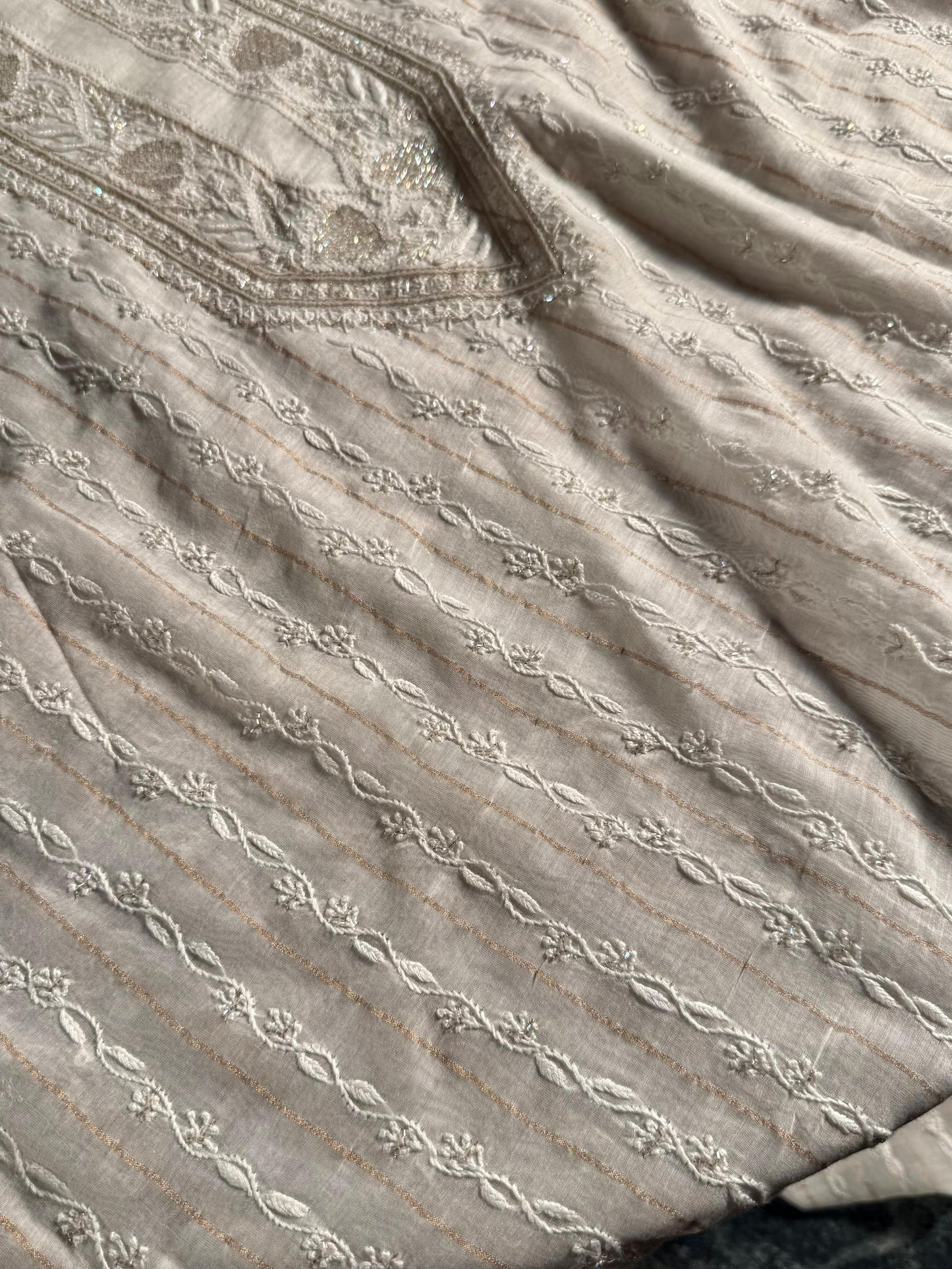 White Zari Chanderi Unstitched Men’s Kurta Fabrics