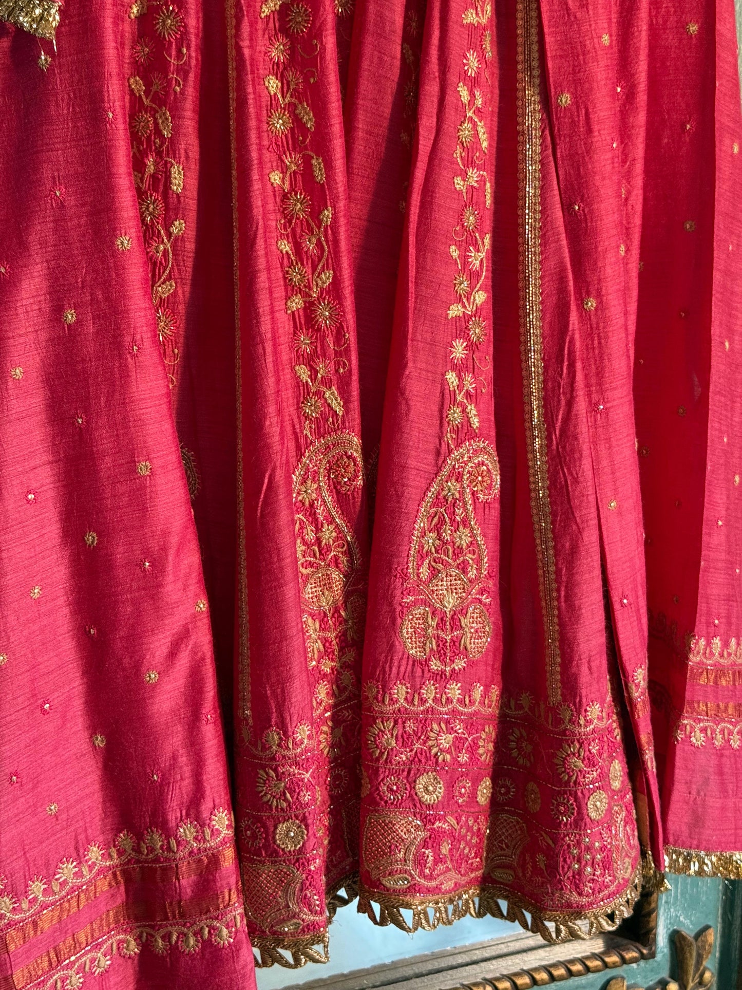 Roheen Pink Moonga Silk Chikankari Anarkali With Dupatta