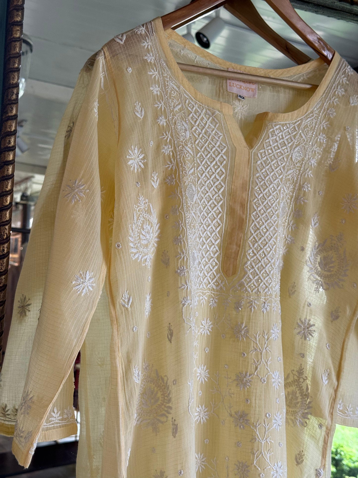 Yellow Sequinned Chikankari Kota Kurta