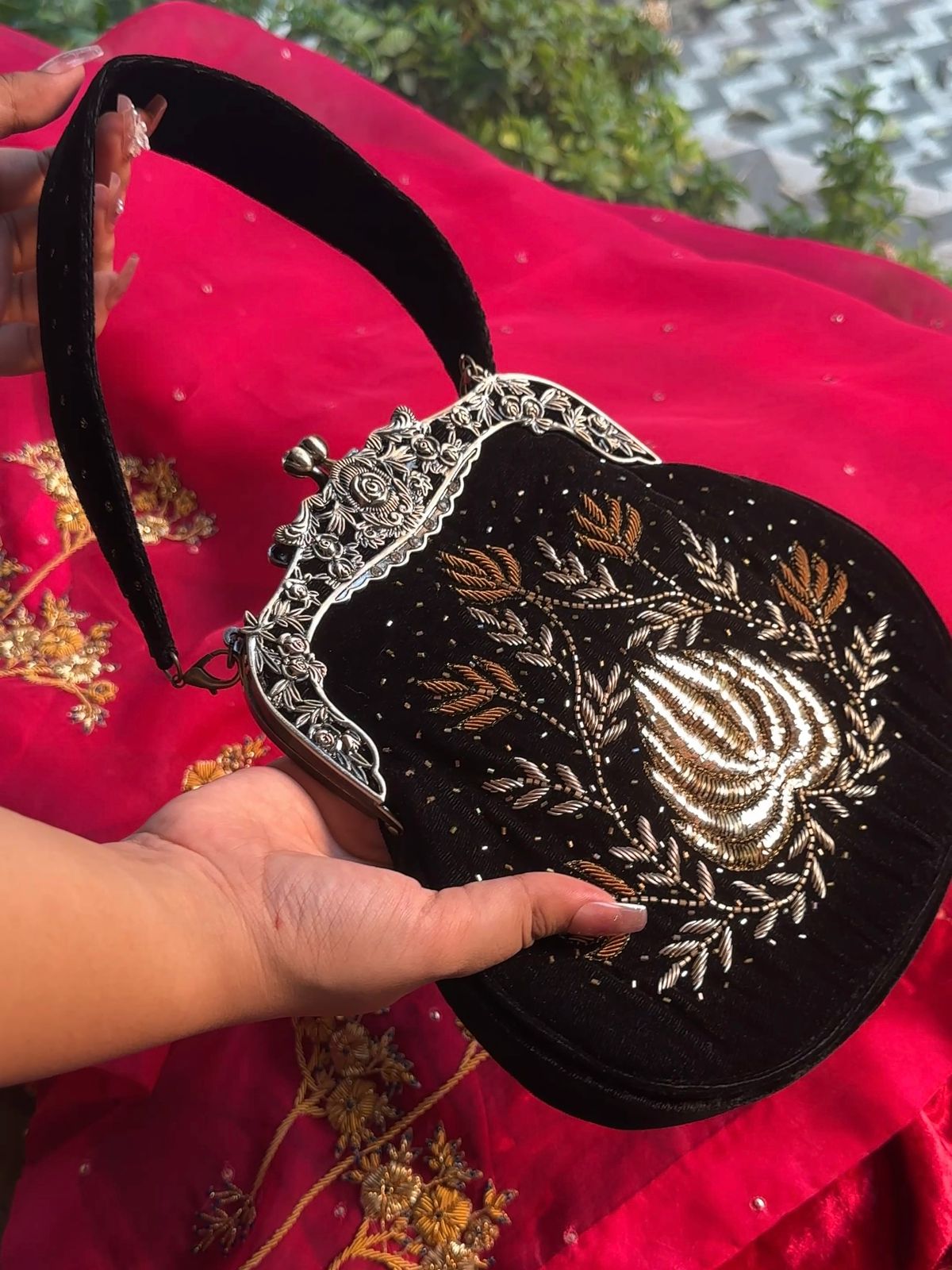 Velvet Ari Mukaish Zardosi Sling Bag