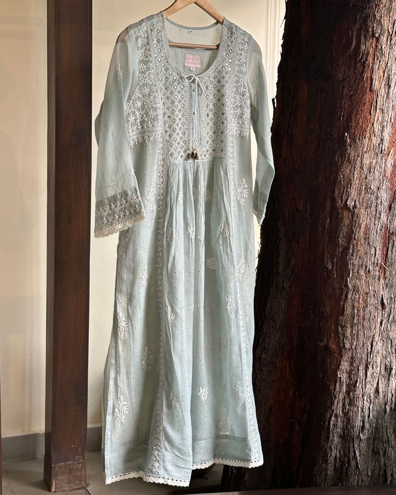 Grey Kota Chikankari with Mukaish Kamdani Tunics
