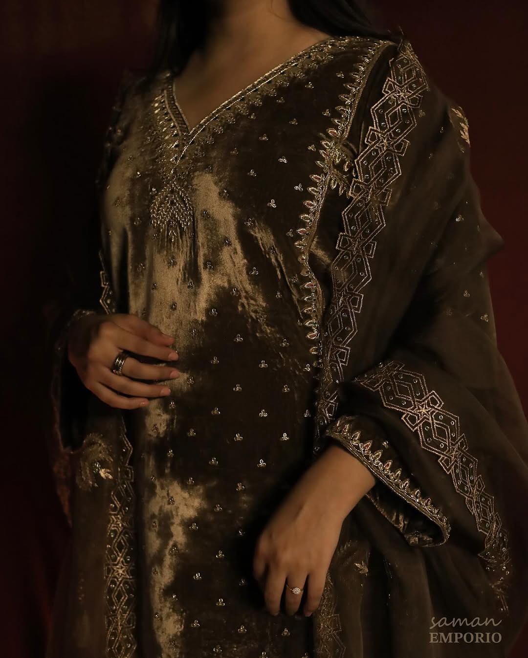 Taupe Shade | Saman Velvet Ready To Wear Kurta Set