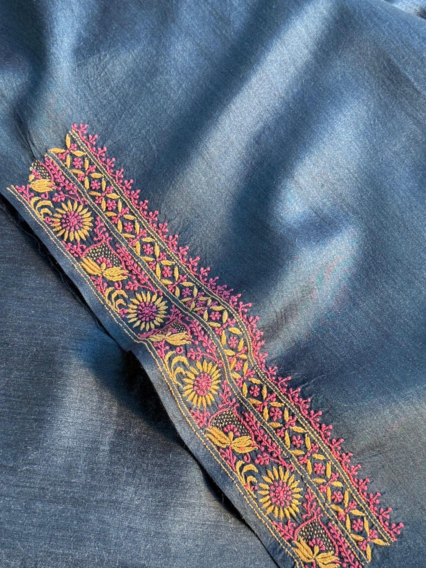 Dark Blue Moonga Silk Chikankari Men’s Kurta Fabrics