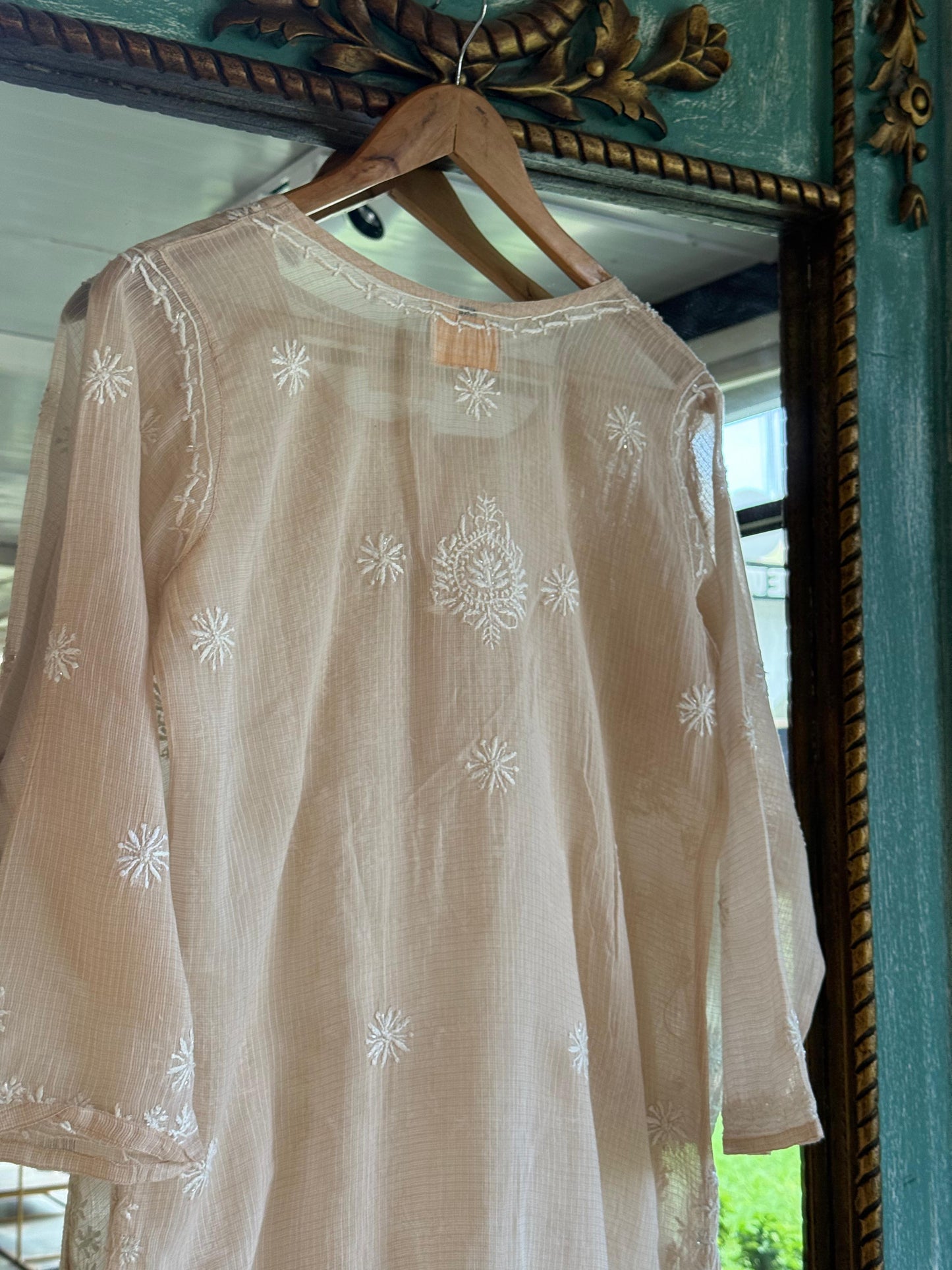 Beige Sequinned Chikankari Kota Kurta