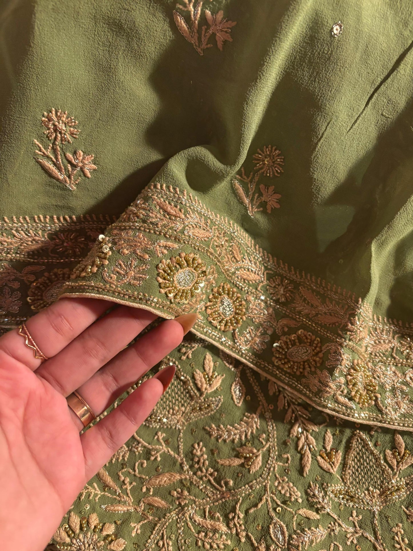 Green Superfine Pure Georgette Chikankari Kurta Set