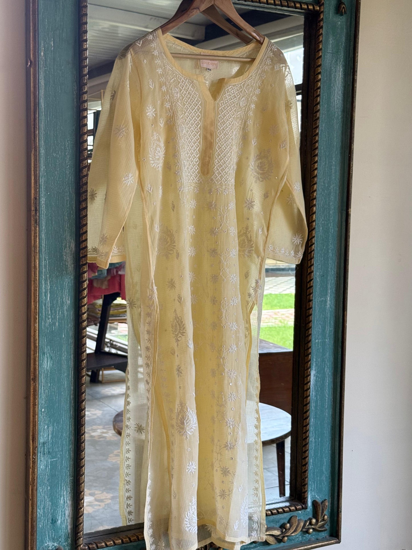 Yellow Sequinned Chikankari Kota Kurta