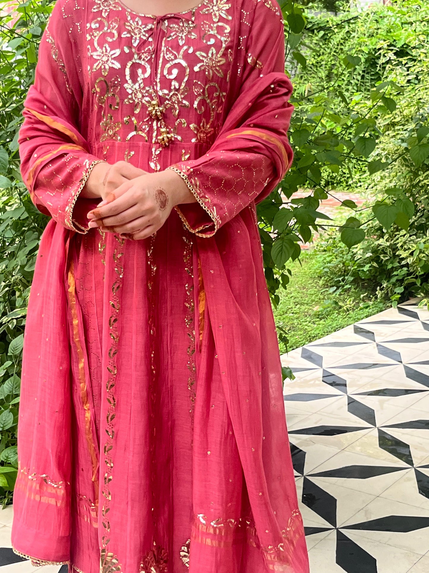 Sorbet Pink Mukaish Mul Chanderi Silk Ready To Wear Dress