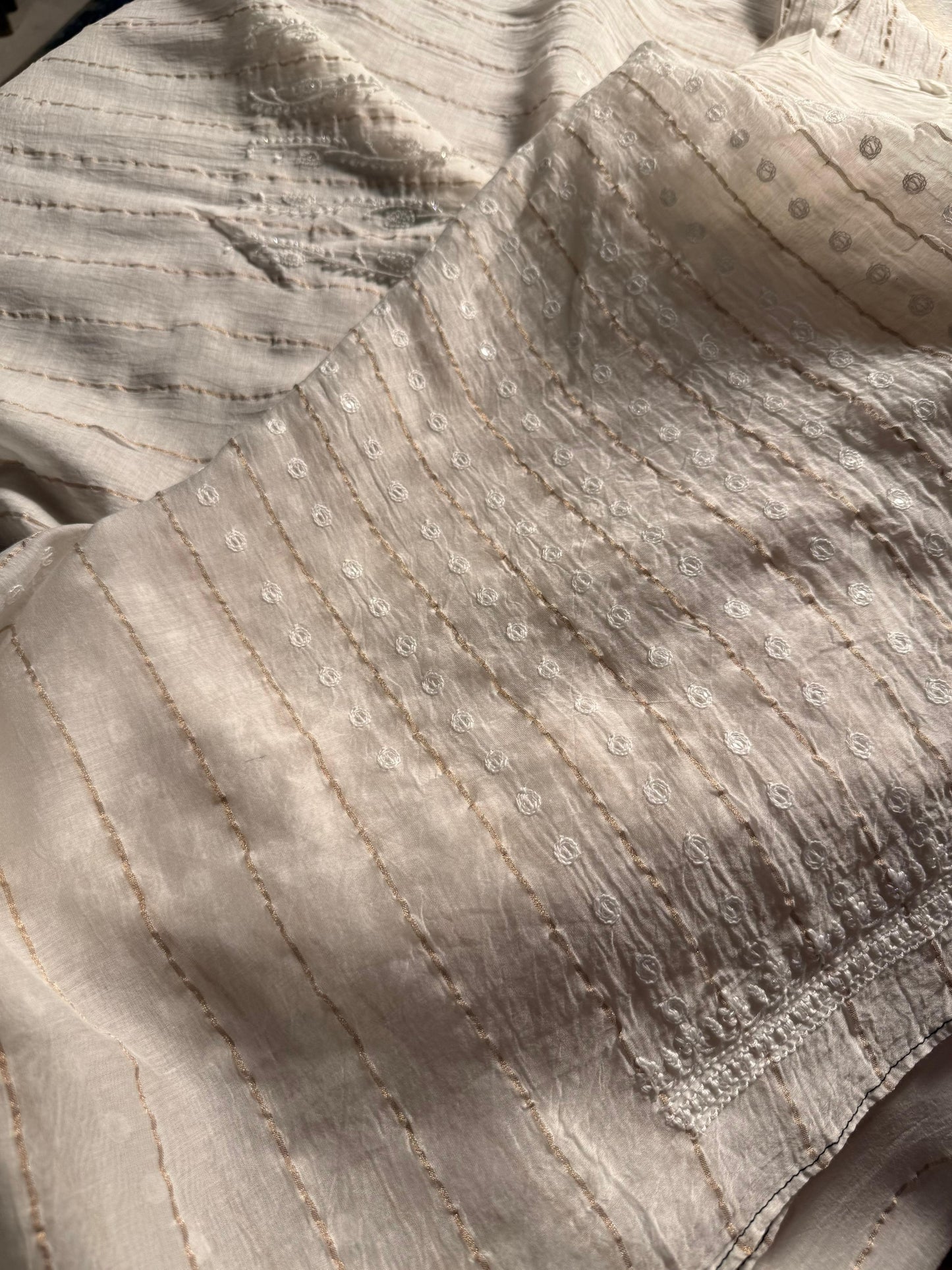 White Zari Chanderi Men’s Kurta Fabrics