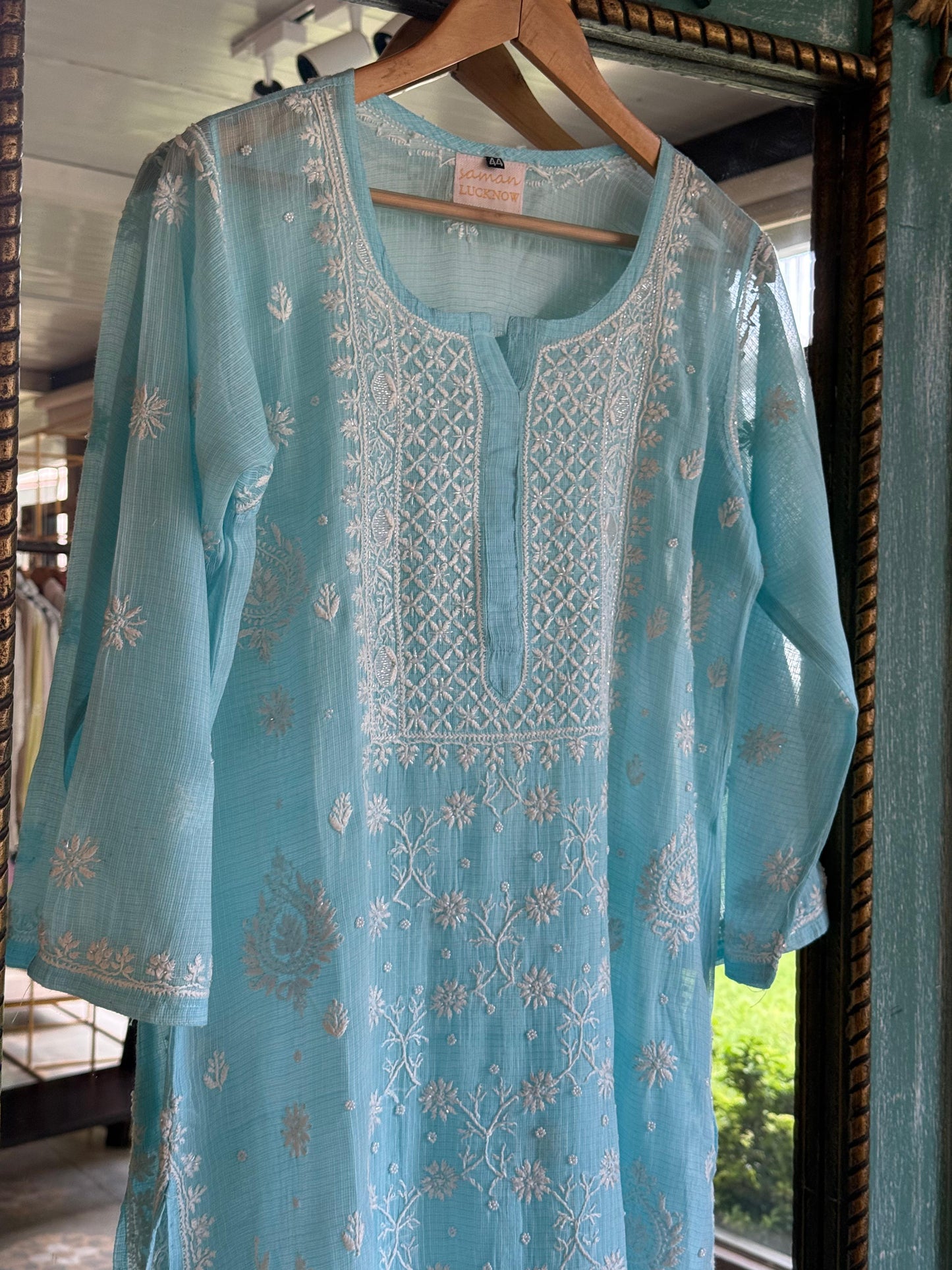 Blue Sequinned Chikankari Kota Kurta