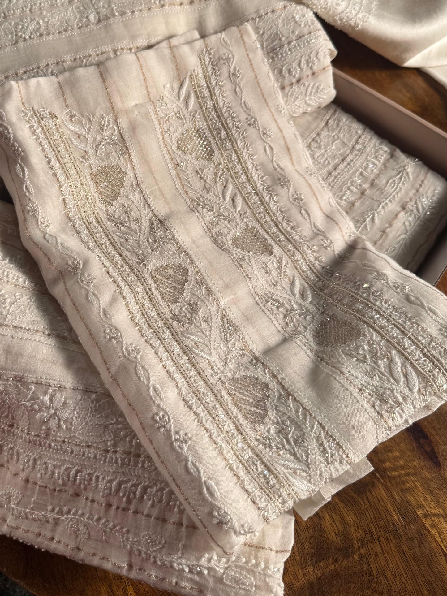 White Zari Chanderi Unstitched Men’s Kurta Fabrics