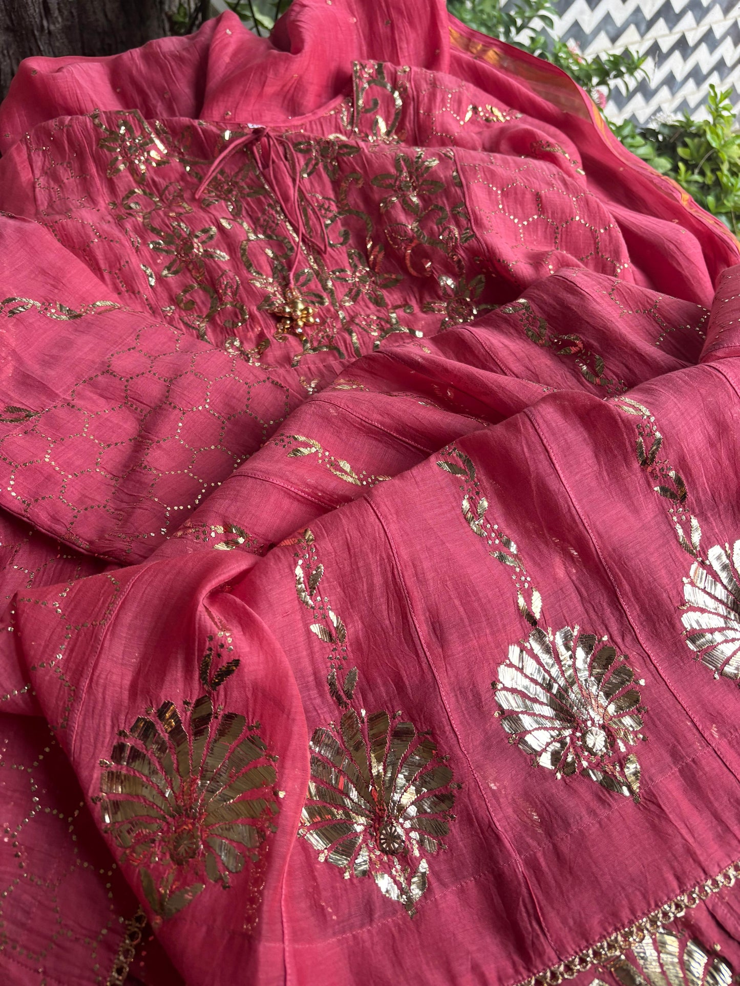Sorbet Pink Mukaish Mul Chanderi Silk Ready To Wear Dress