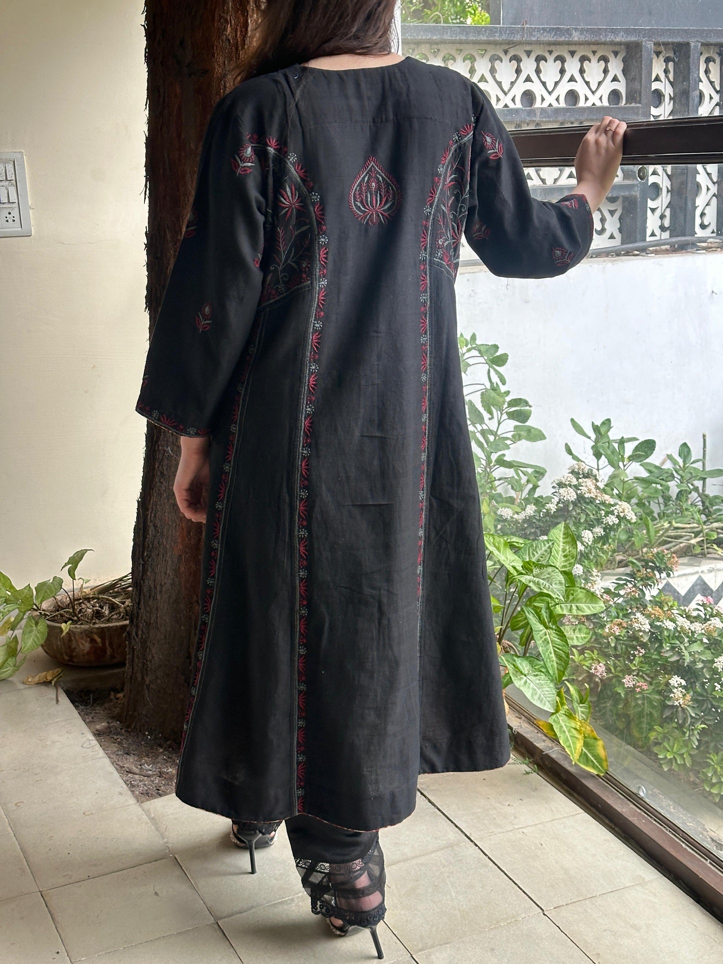 Black Handspun Malkha Chikankari Panel Tunic