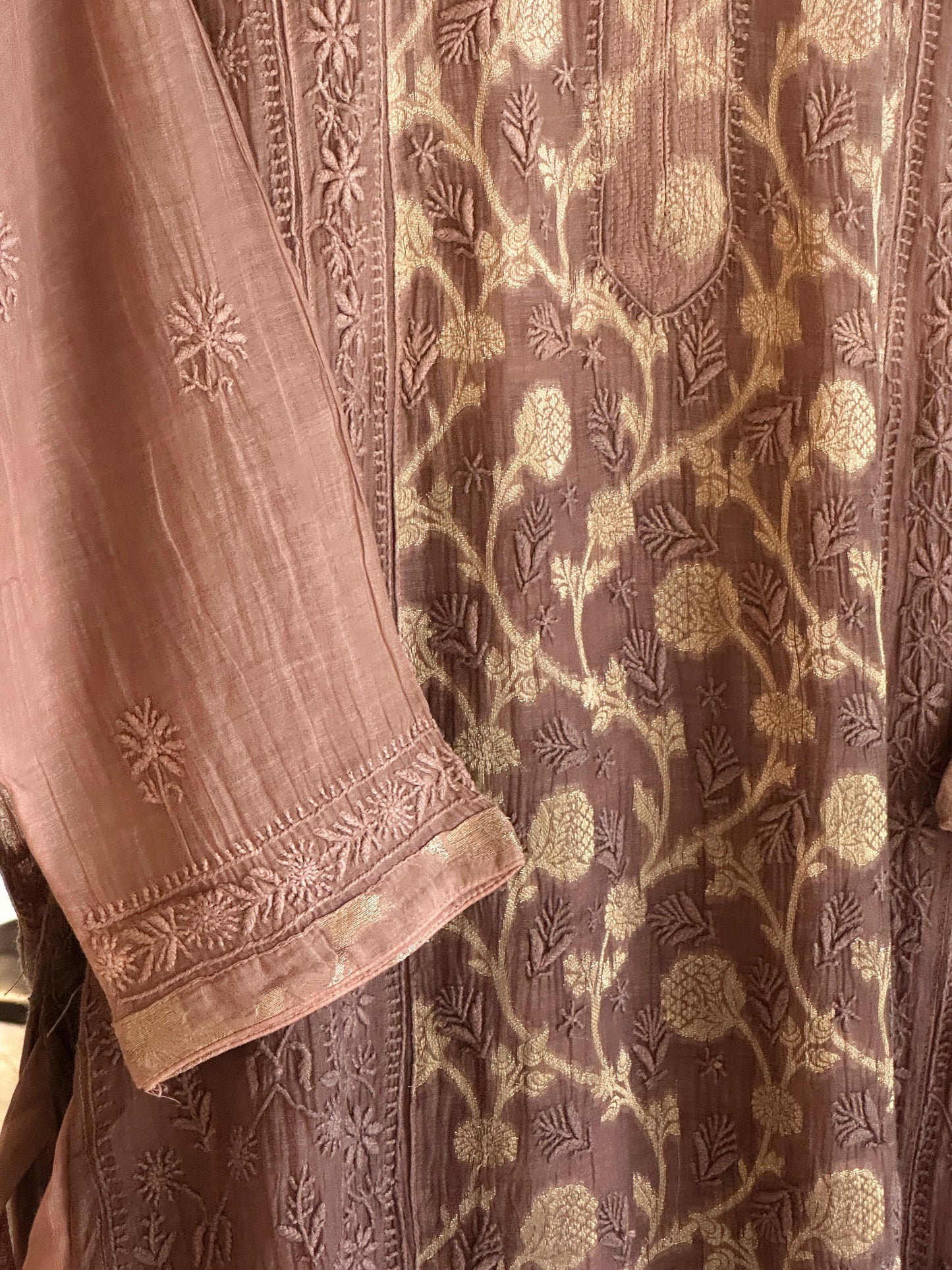 Brown Shade Zari Chanderi Chikankari Ready to Wear Tunics
