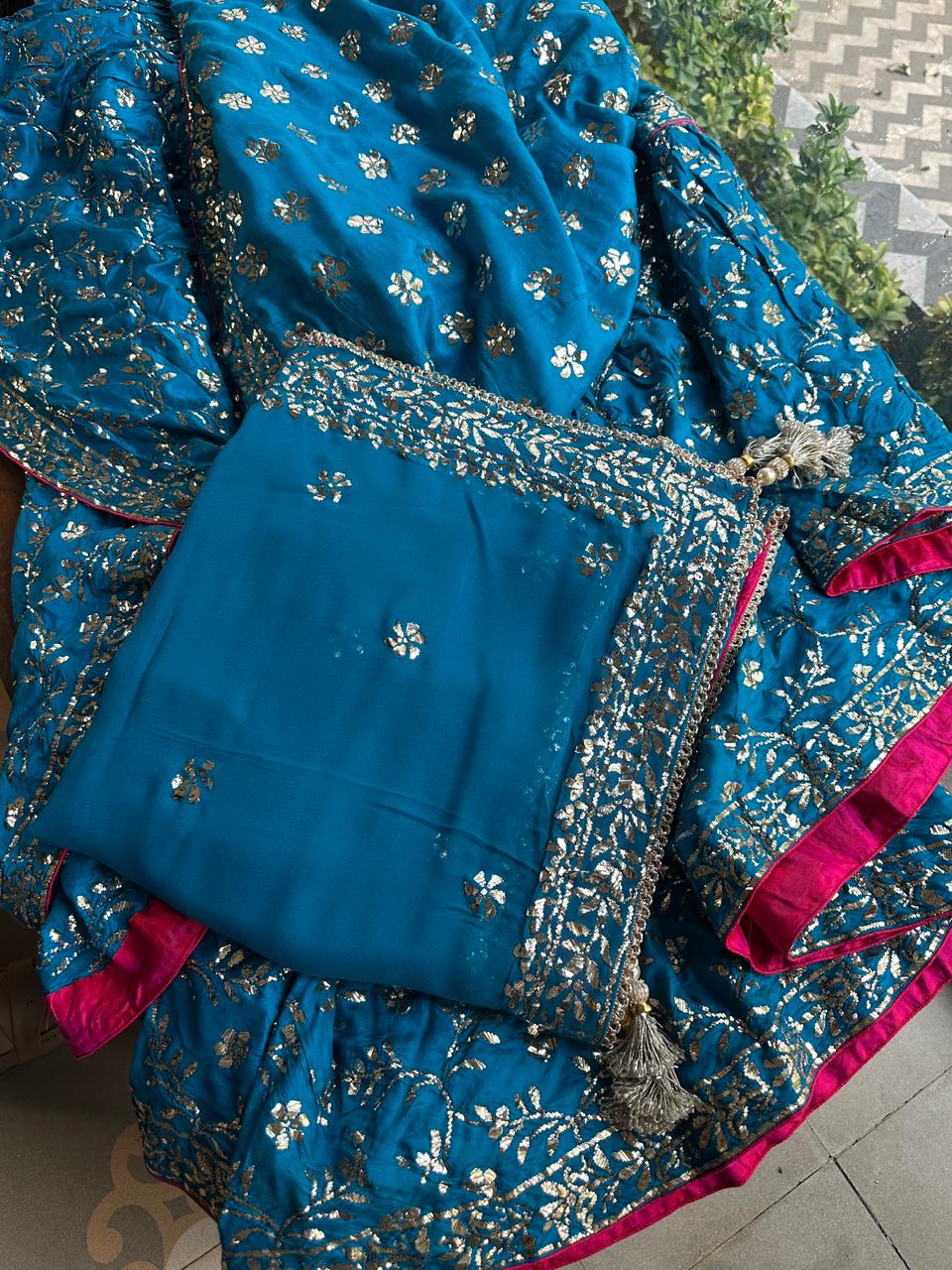 Prussian Blue RTW Mukaish Lucknowi Gharara Set