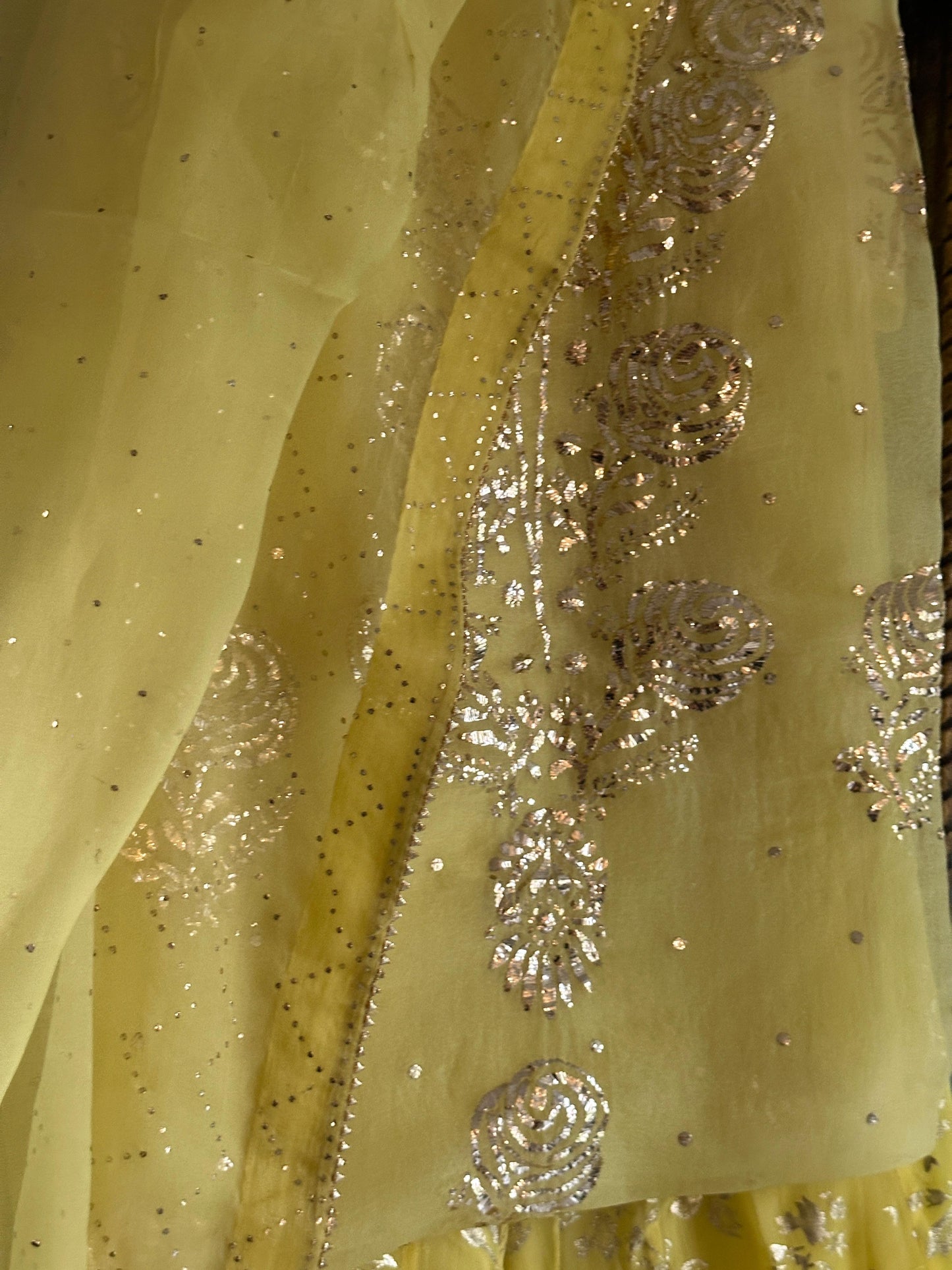 Light Yellow Foil Print Organza Chikankari Sharara Set