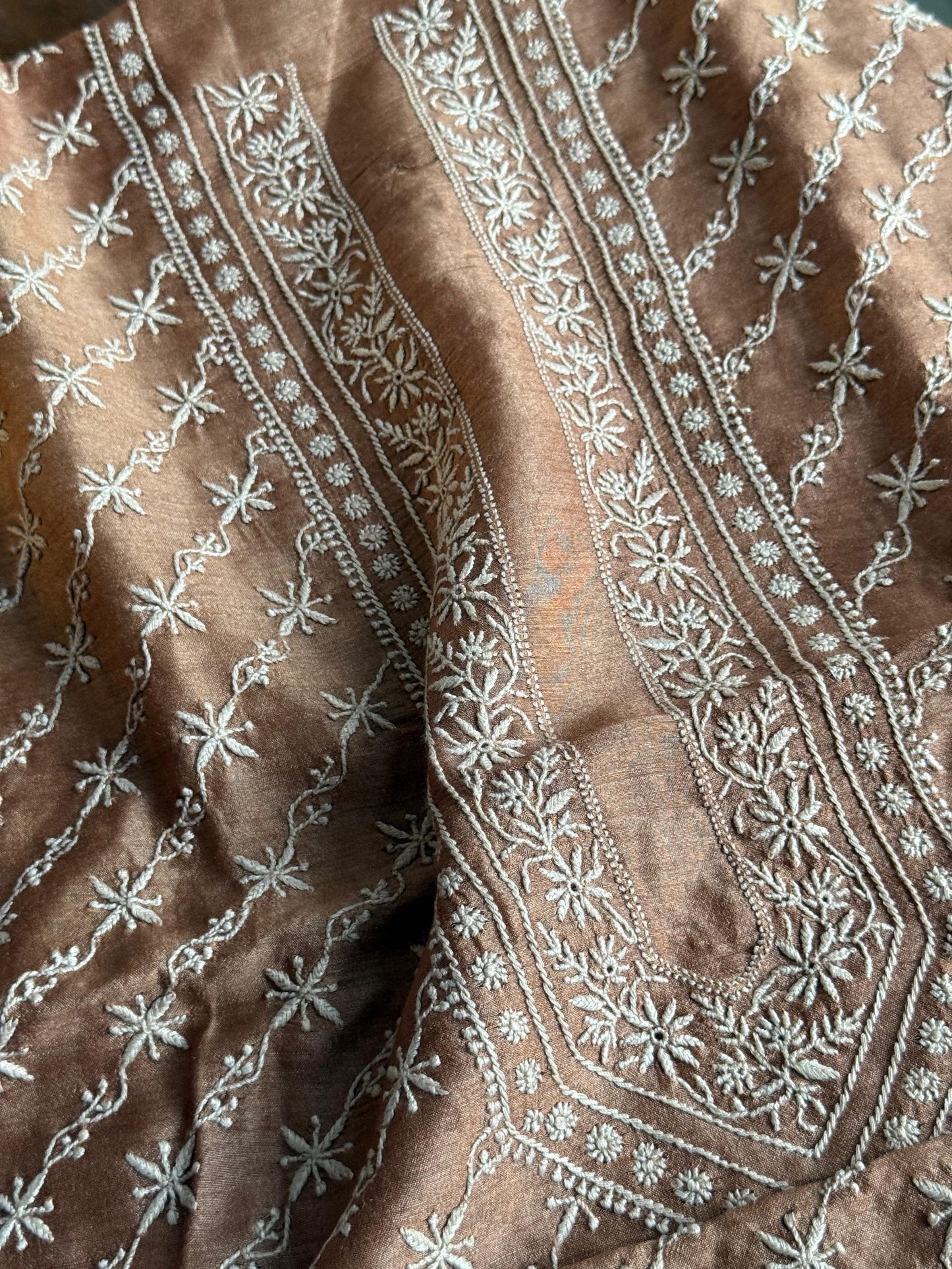 Mustard Moonga Silk Chikankari Men’s Kurta Fabrics