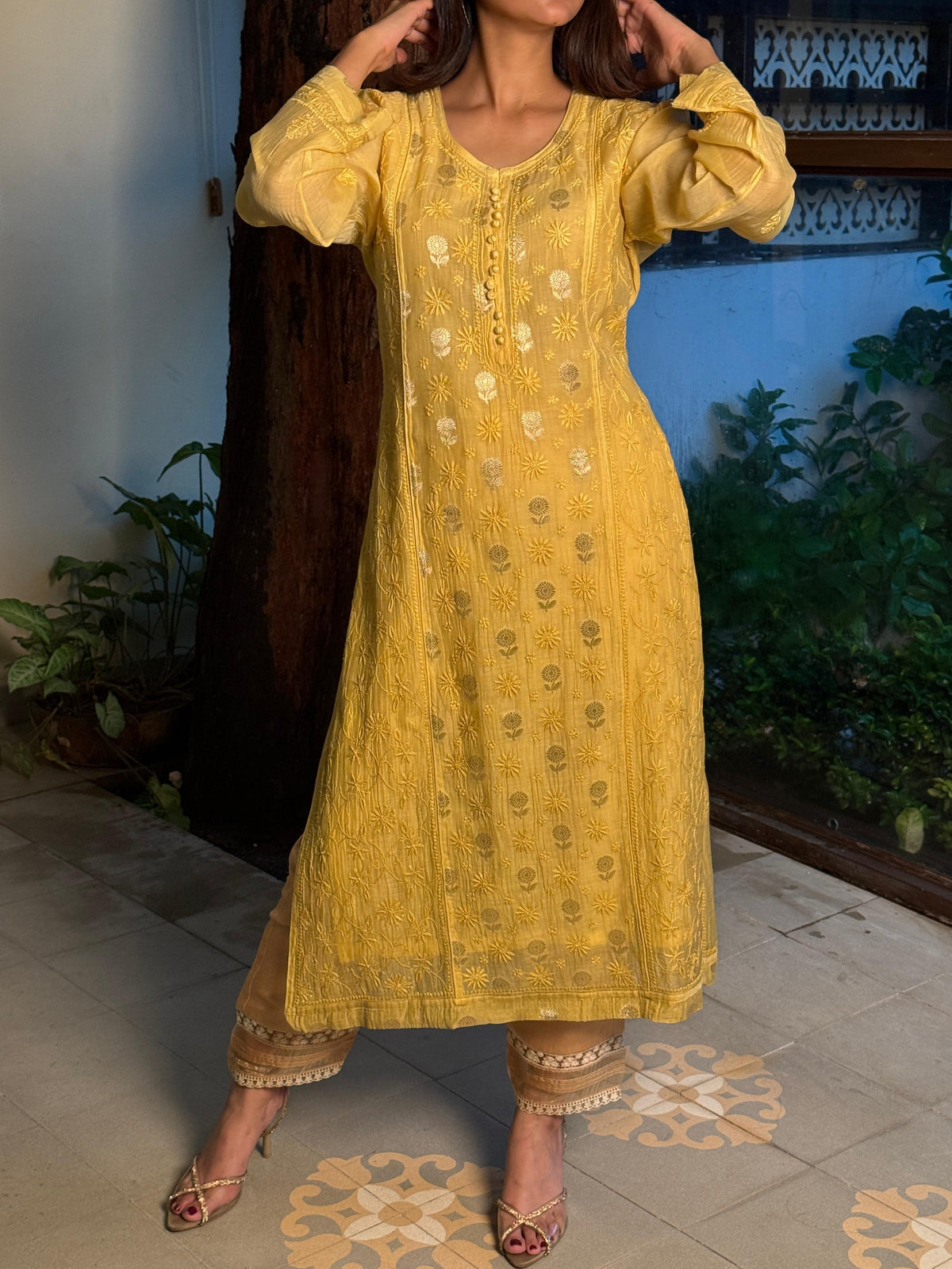 Yellow Shade Zari Chanderi Chikankari Ready to Wear Tunics