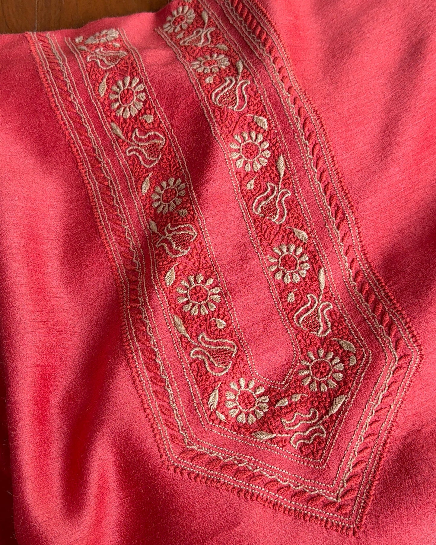 Red Moonga Silk Chikankari Men’s Kurta Fabrics