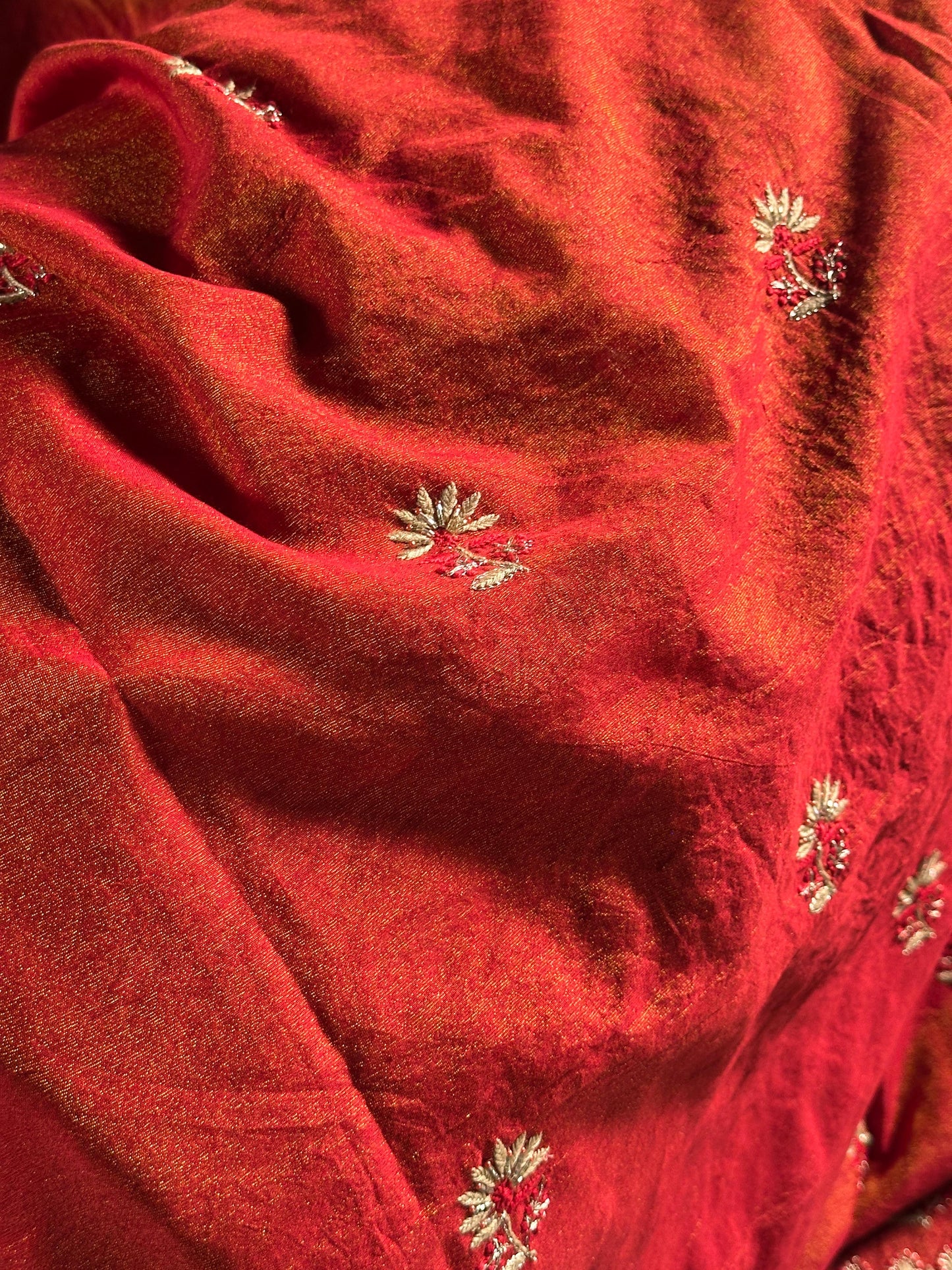 Red Tissue Silk Chikankari Unstitched Fabric
