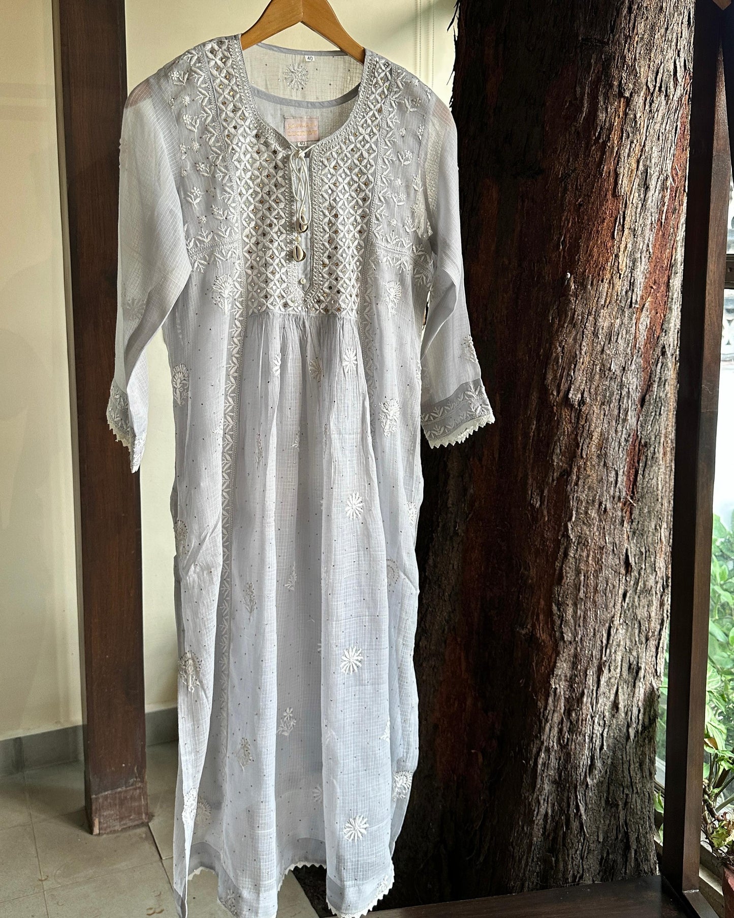 Grey Blue Kota Chikankari with Mukaish Kamdani Tunics