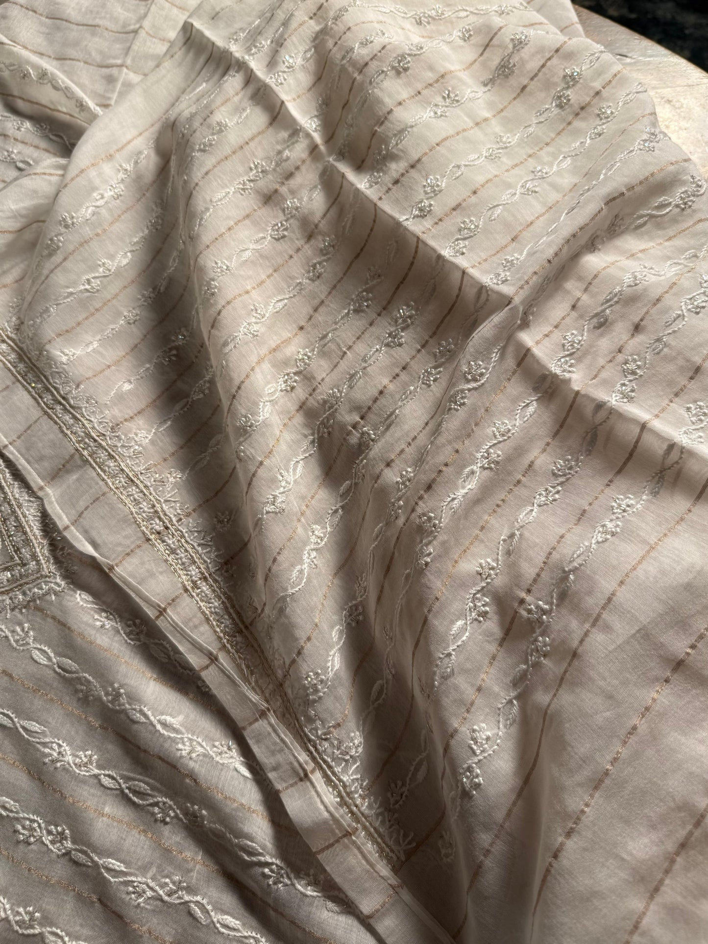 White Zari Chanderi Unstitched Men’s Kurta Fabrics