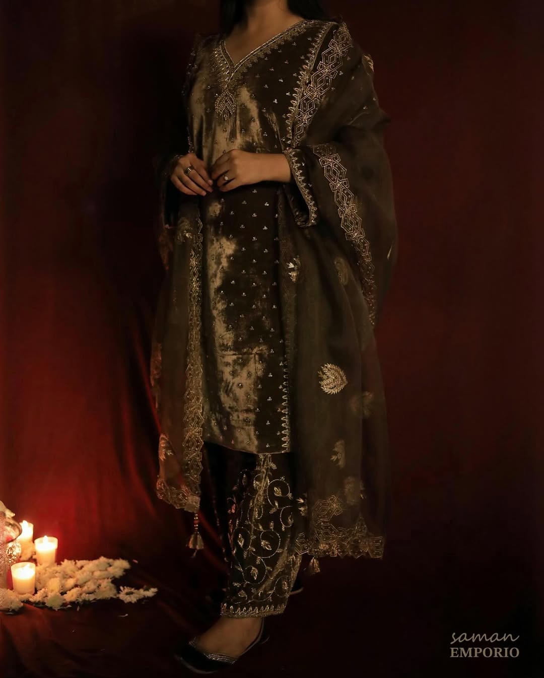 Taupe Shade | Saman Velvet Ready To Wear Kurta Set