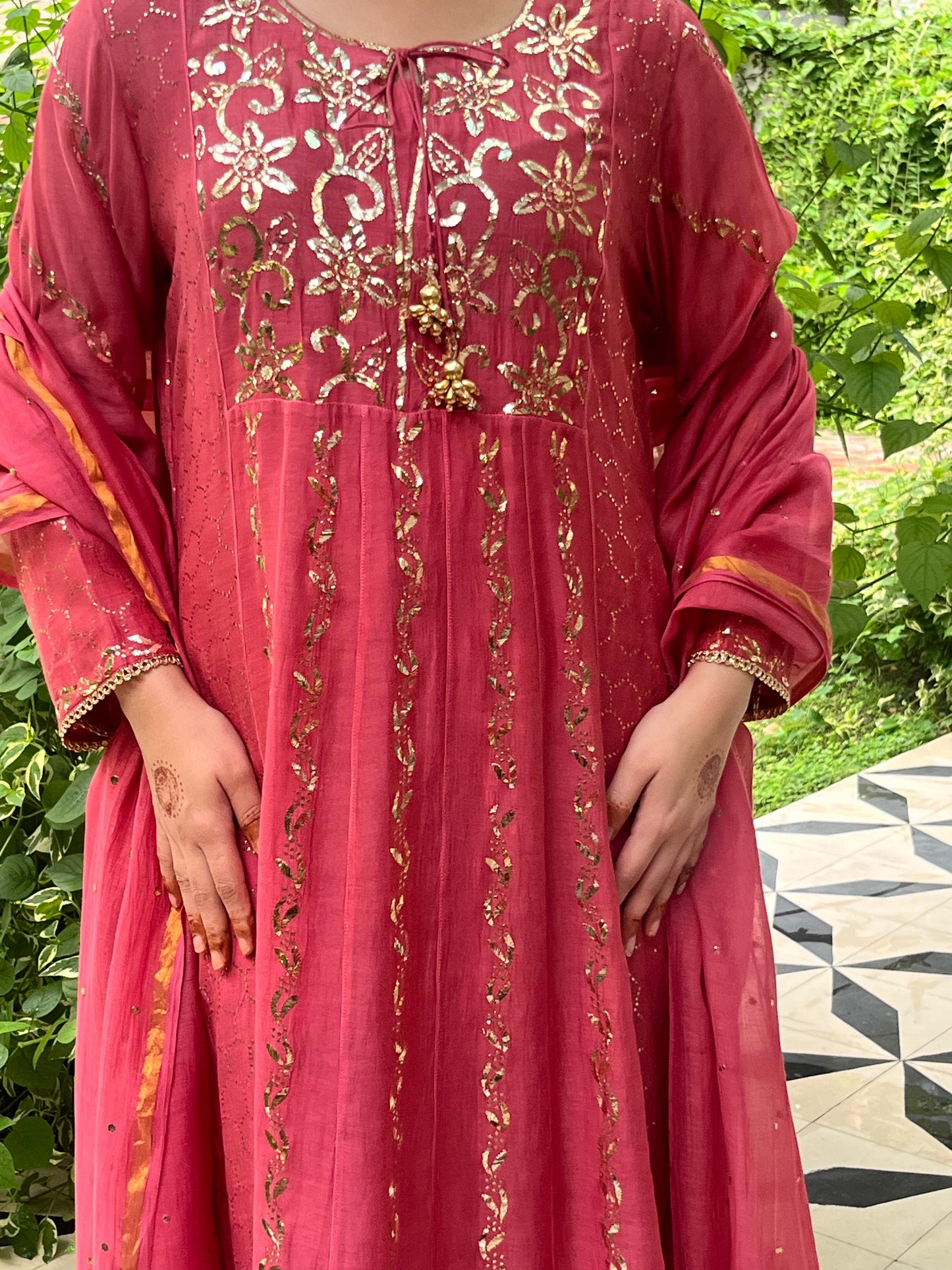 Sorbet Pink Mukaish Mul Chanderi Silk Ready To Wear Dress