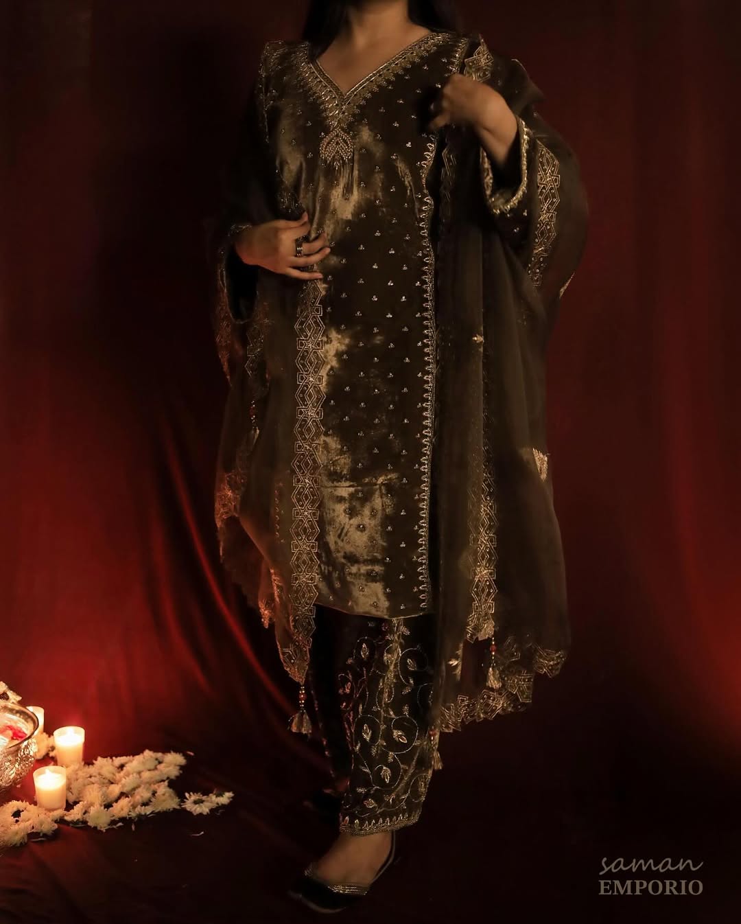 Taupe Shade | Saman Velvet Ready To Wear Kurta Set