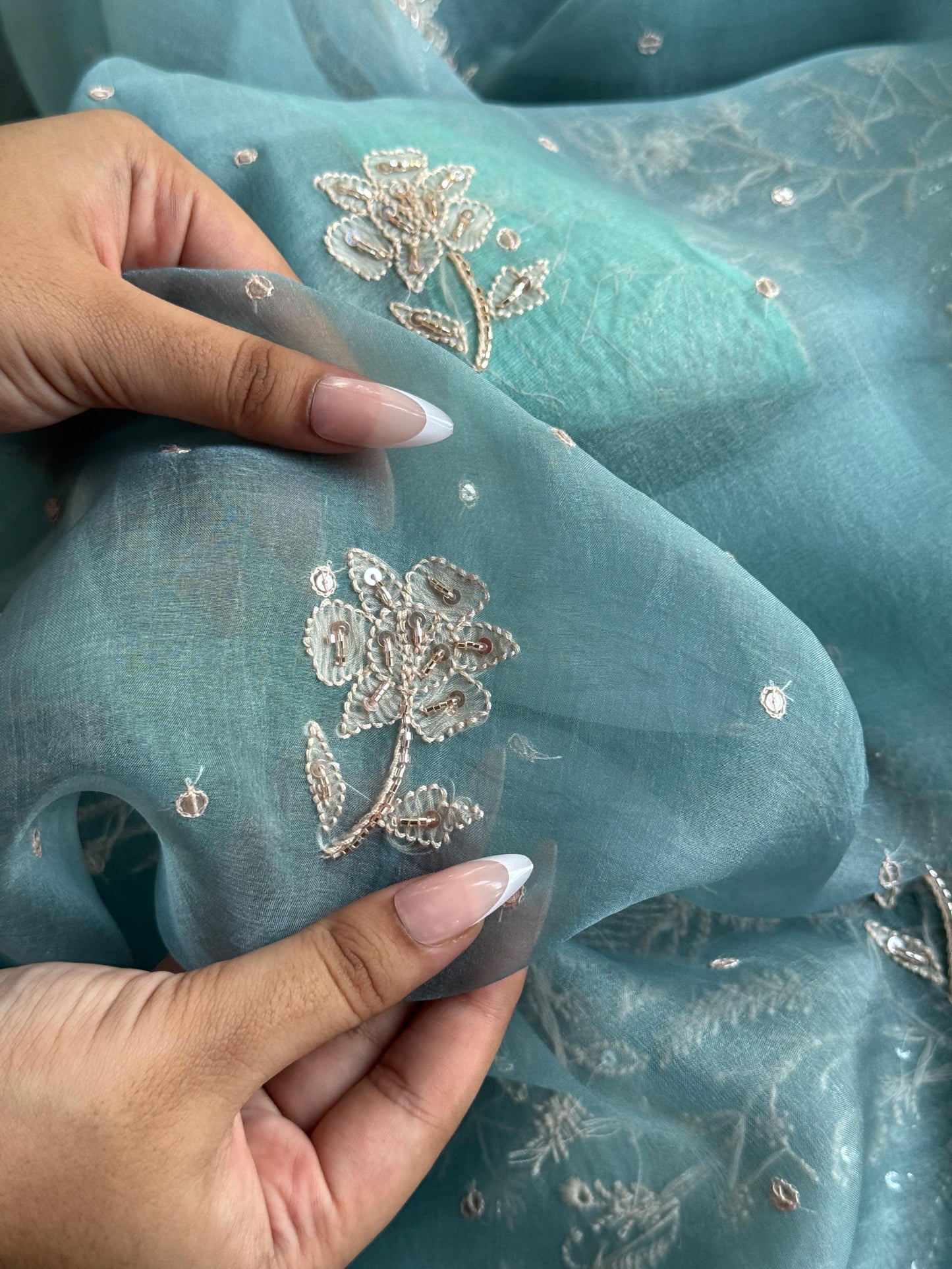 Pastel Shade Noor Organza Silk Chikankari Unstitched Kurta Dupatta Set