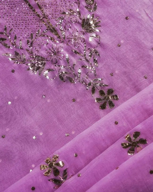 Mauve Shade Chanderi Silk Mukaish Badla Unstitched Fabrics