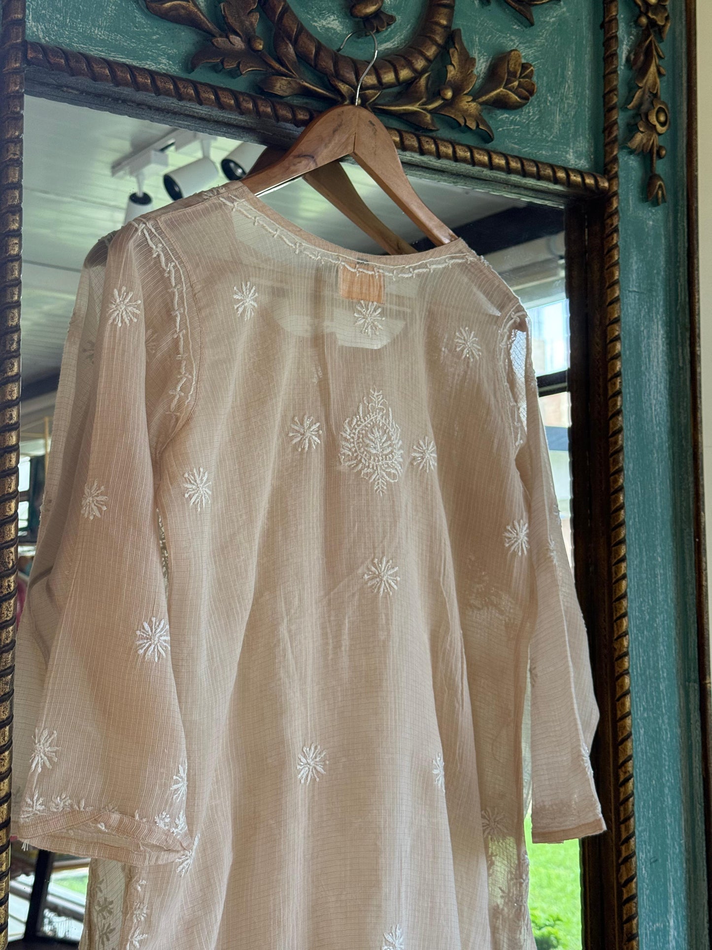 Beige Sequinned Chikankari Kota Kurta