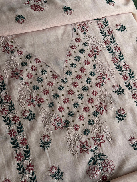Beige Multi Mul Chanderi Silk Kalamkari Unstitched Kurta Dupatta Set