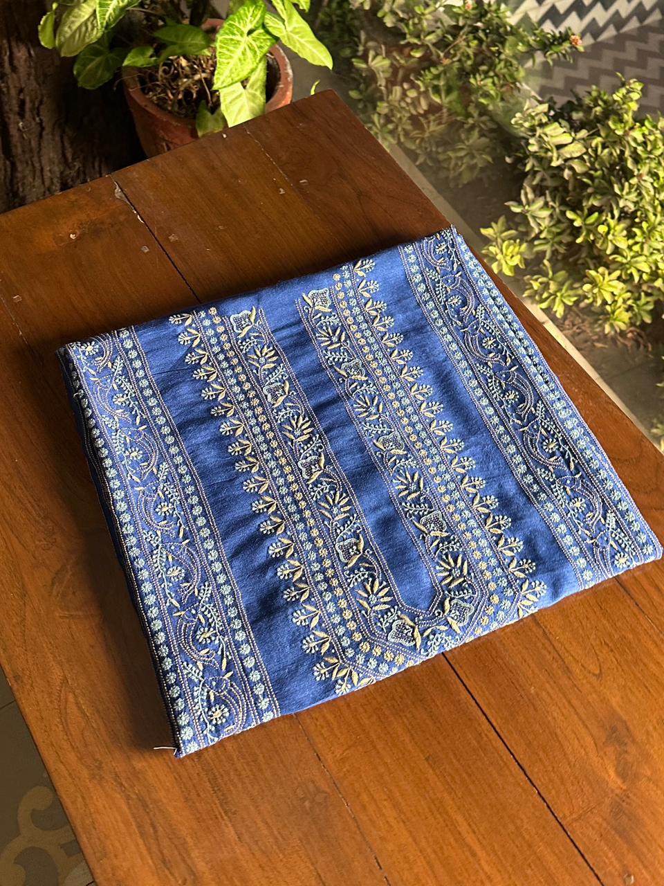 Pastel Blue Shade Moonga Silk Chikankari Men’s Kurta Fabric