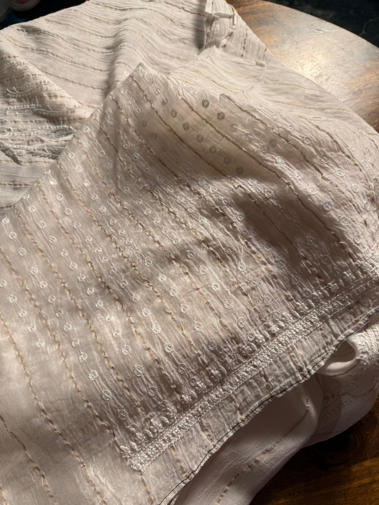 White Zari Chanderi Men’s Kurta Fabrics