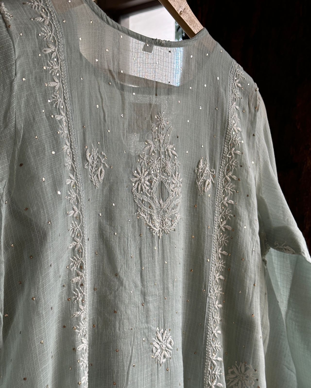 Grey Kota Chikankari with Mukaish Kamdani Tunics