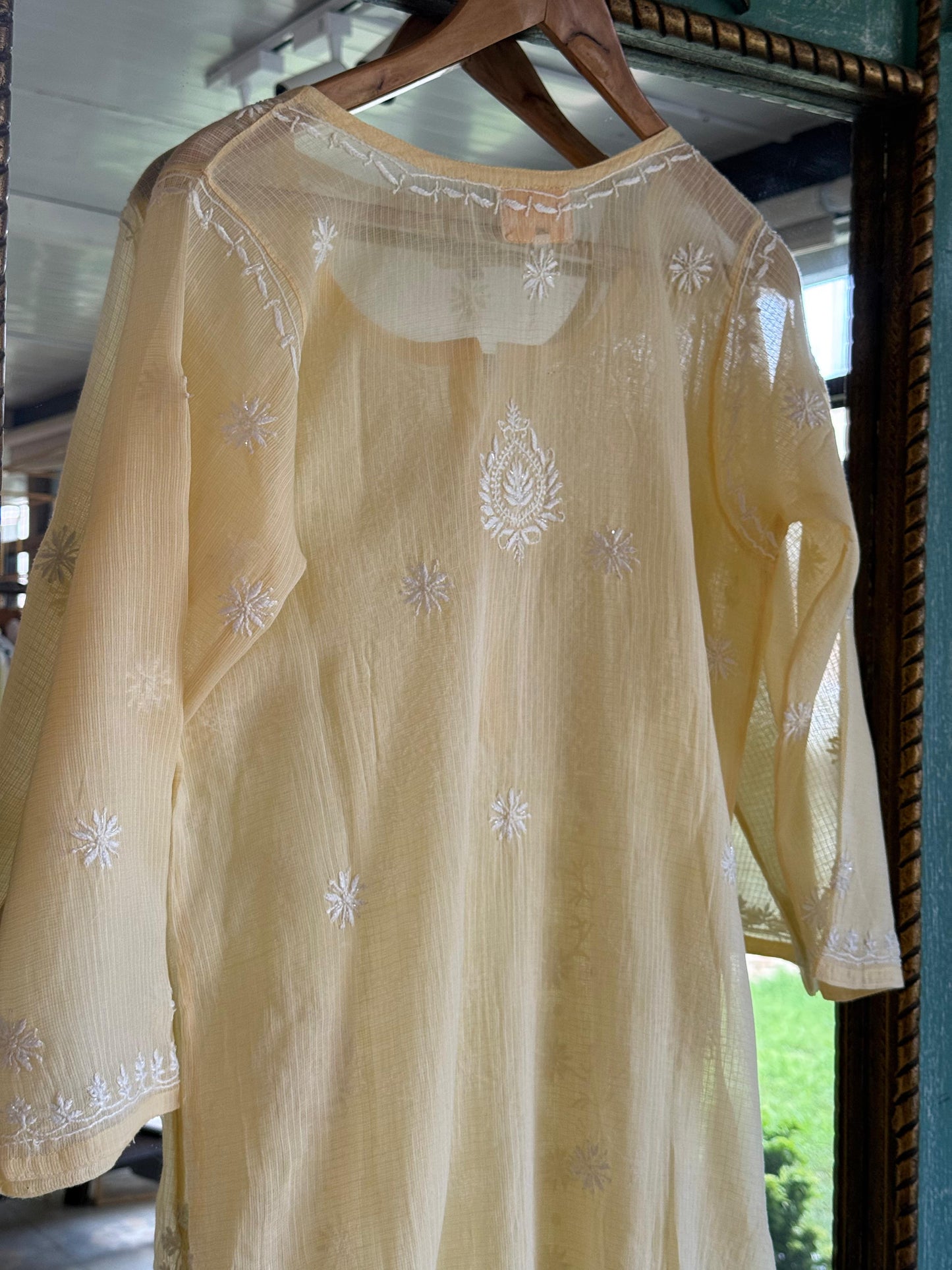 Yellow Sequinned Chikankari Kota Kurta