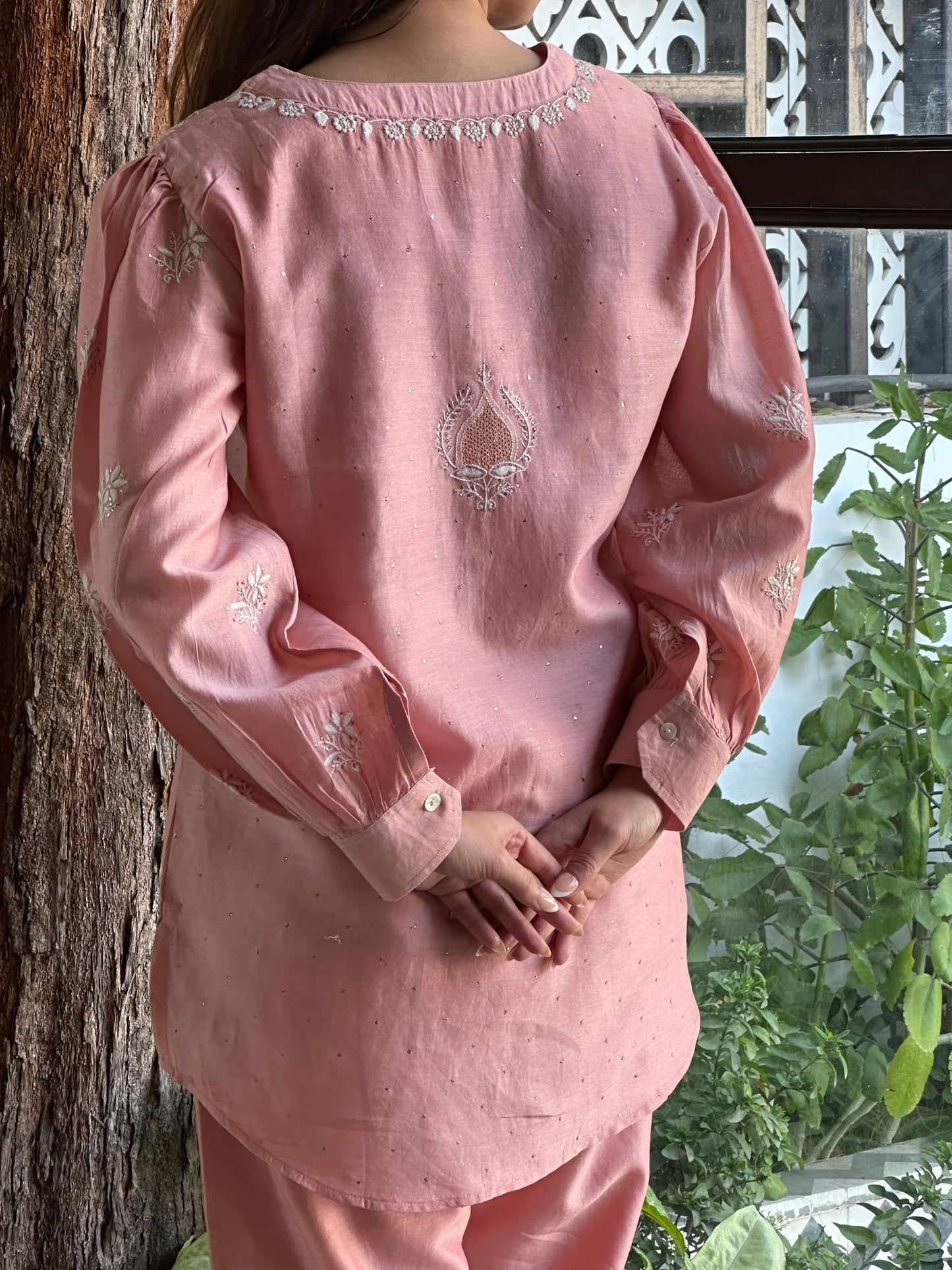 Lotus Pink Chanderi Chikankari Co-Ord Set