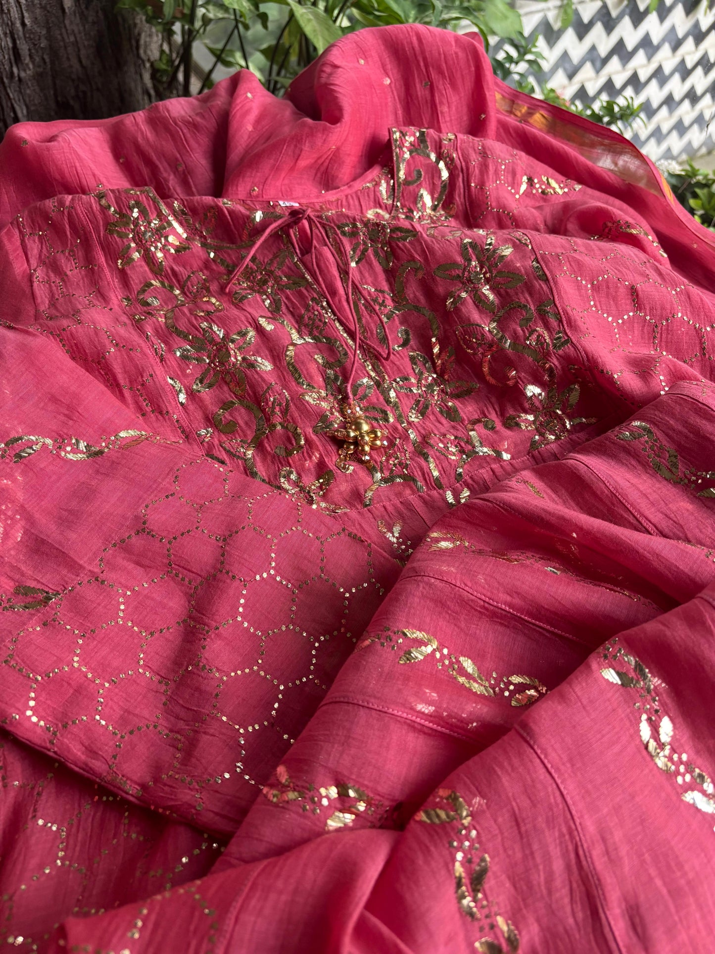 Sorbet Pink Mukaish Mul Chanderi Silk Ready To Wear Dress