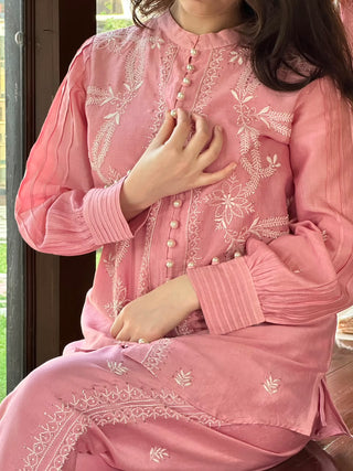 Pink Chanderi Chikankari Co-Ord Set