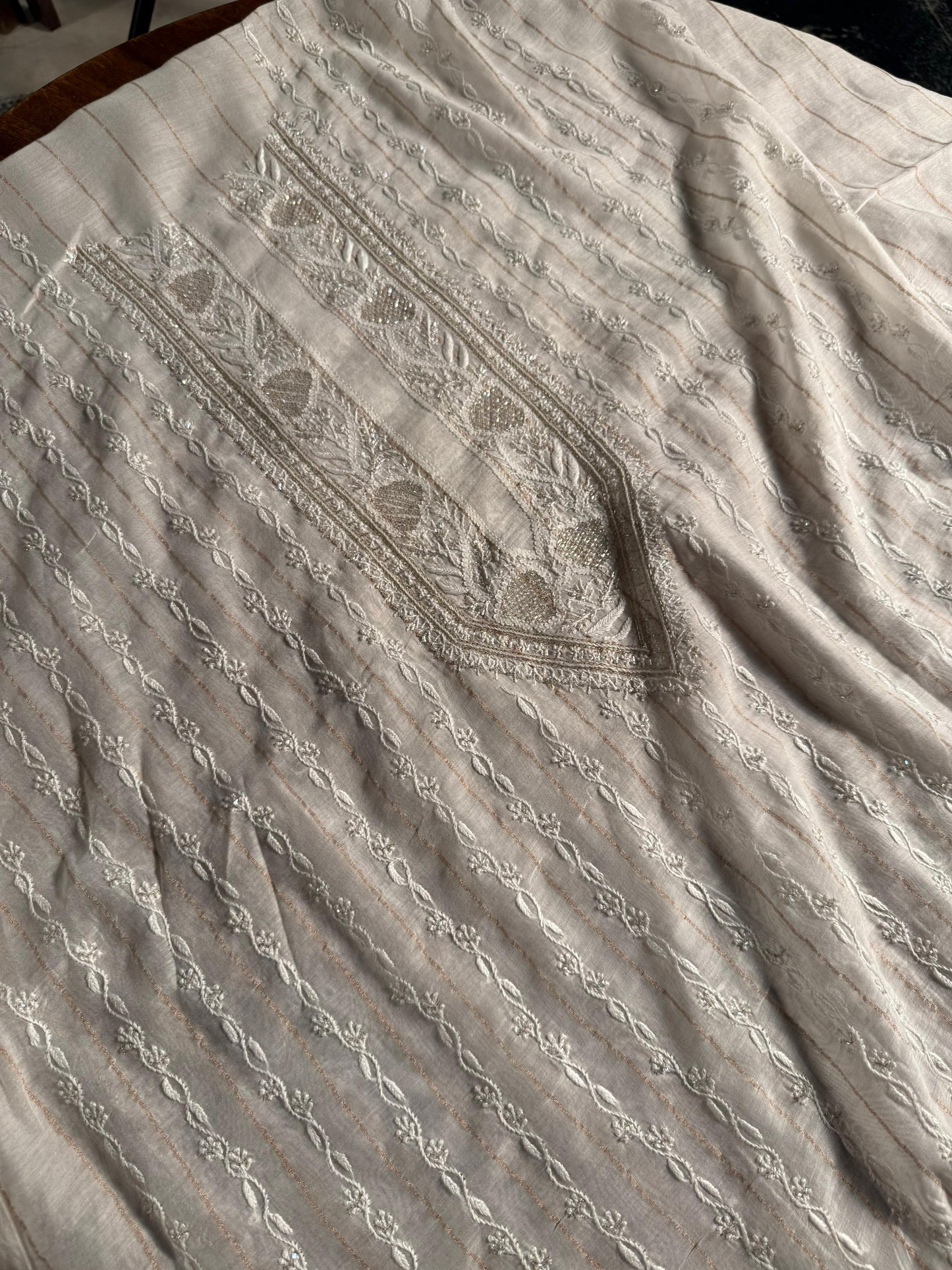White Zari Chanderi Unstitched Men’s Kurta Fabrics
