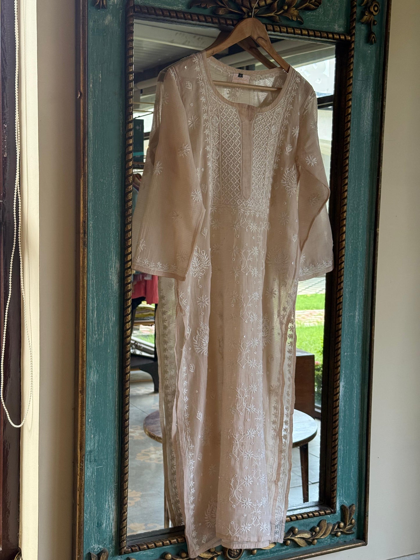 Beige Sequinned Chikankari Kota Kurta
