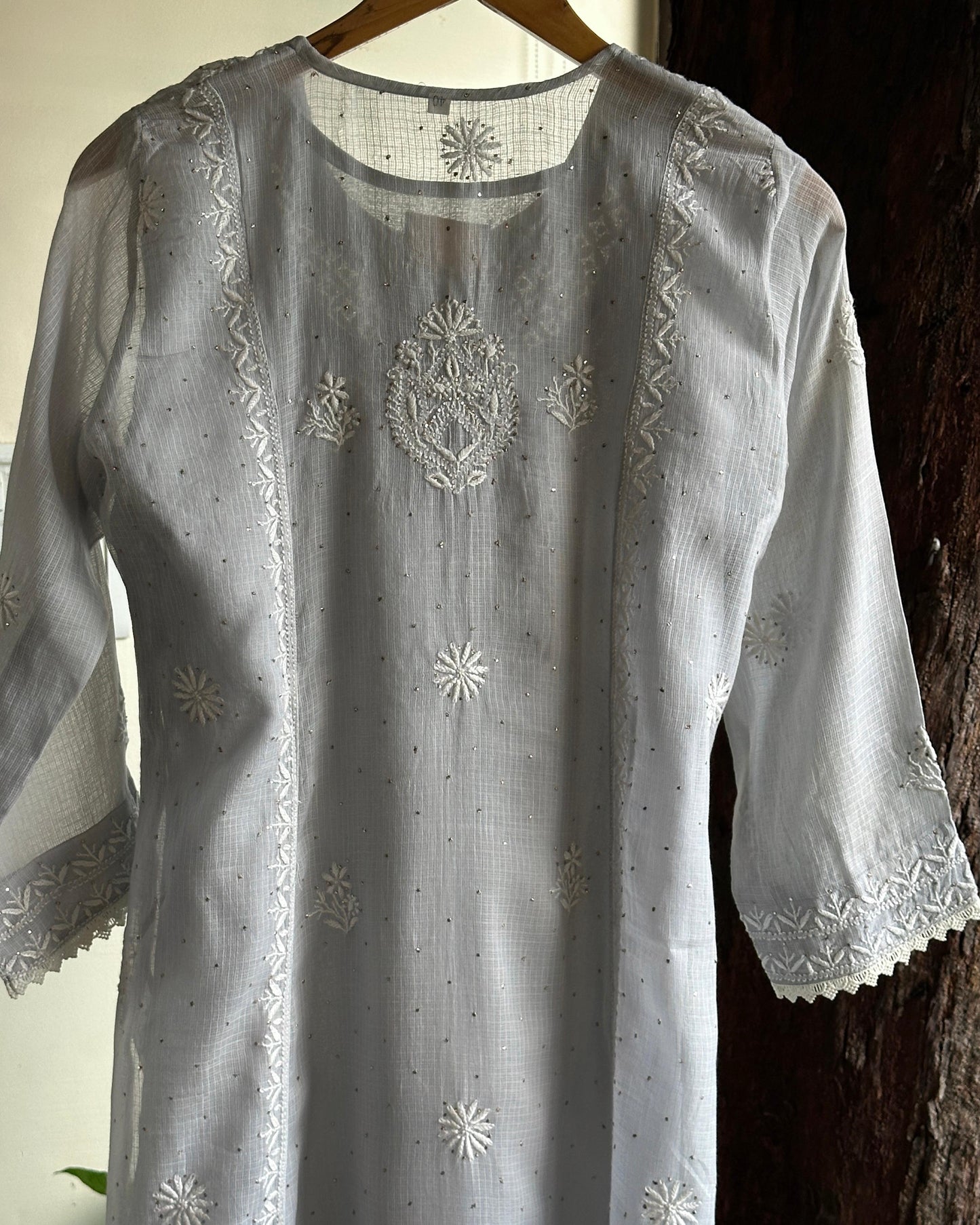 Grey Blue Kota Chikankari with Mukaish Kamdani Tunics