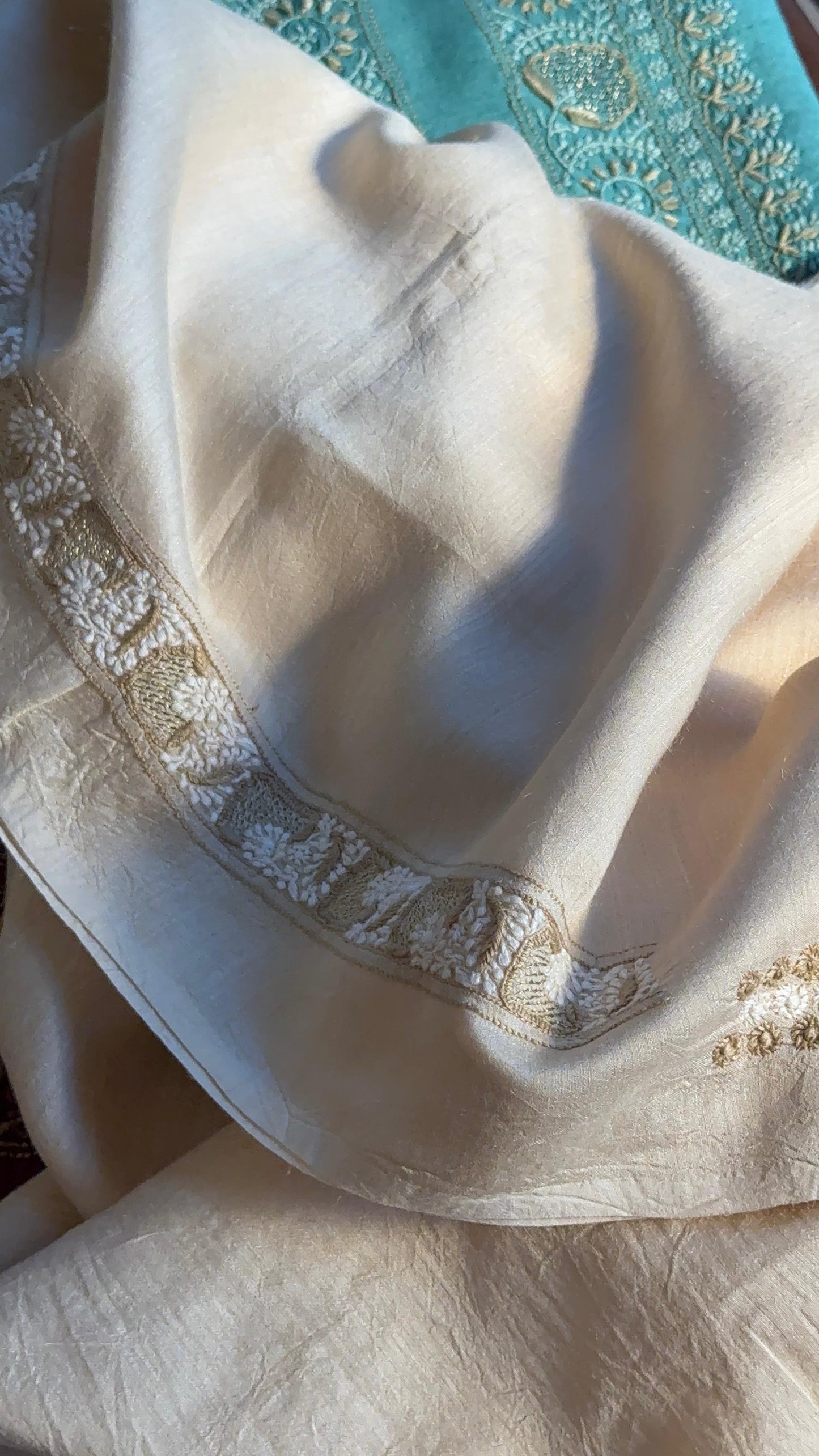 Natural Beige Moonga Silk Chikankari Men’s Kurta Fabrics