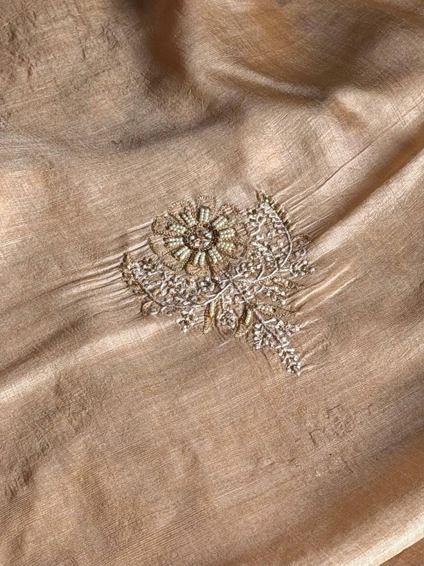 Natural Paper Tussar Resham Chikankari Unstitched Fabric Kurta Dupatta Set