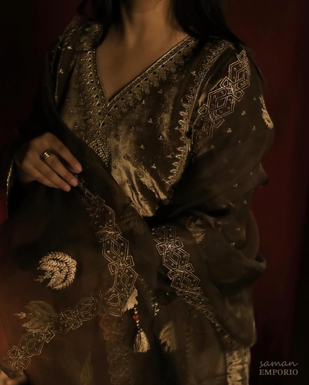 Taupe Shade | Saman Velvet Ready To Wear Kurta Set